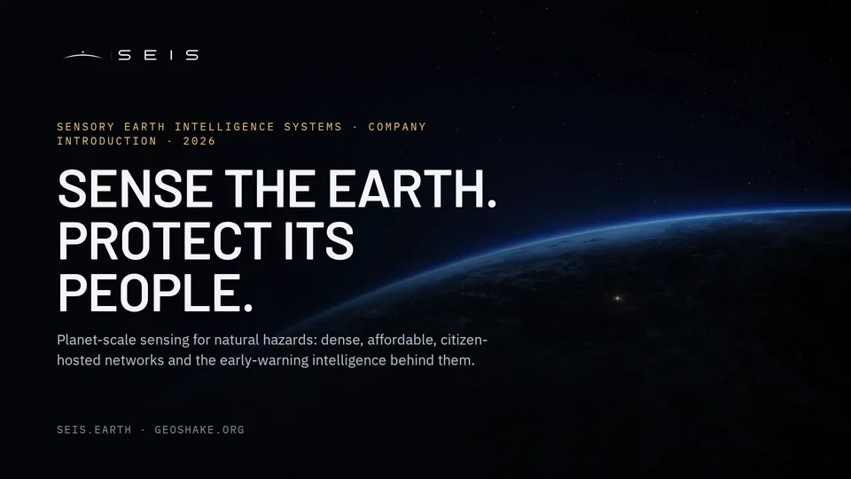 Cover of the SEIS company introduction: Sense the Earth. Protect its people.